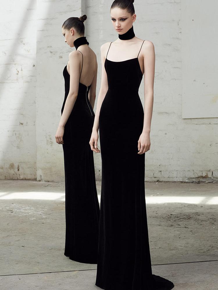 Halter Backless Elegant Velvet Small Dresses