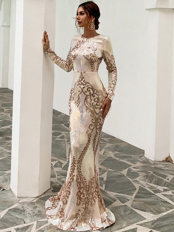 Patchwork Floor Length Sequin Dress