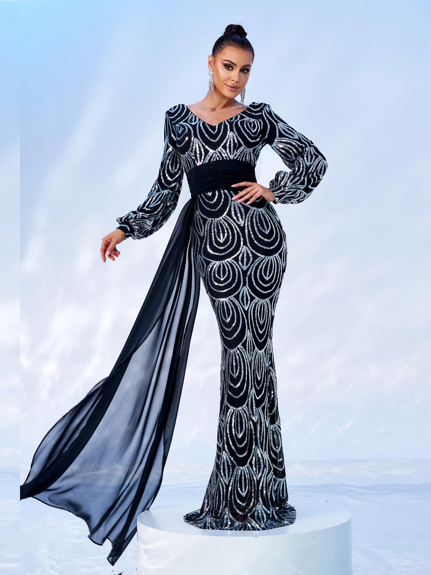 Sequined V-neck Party Dress