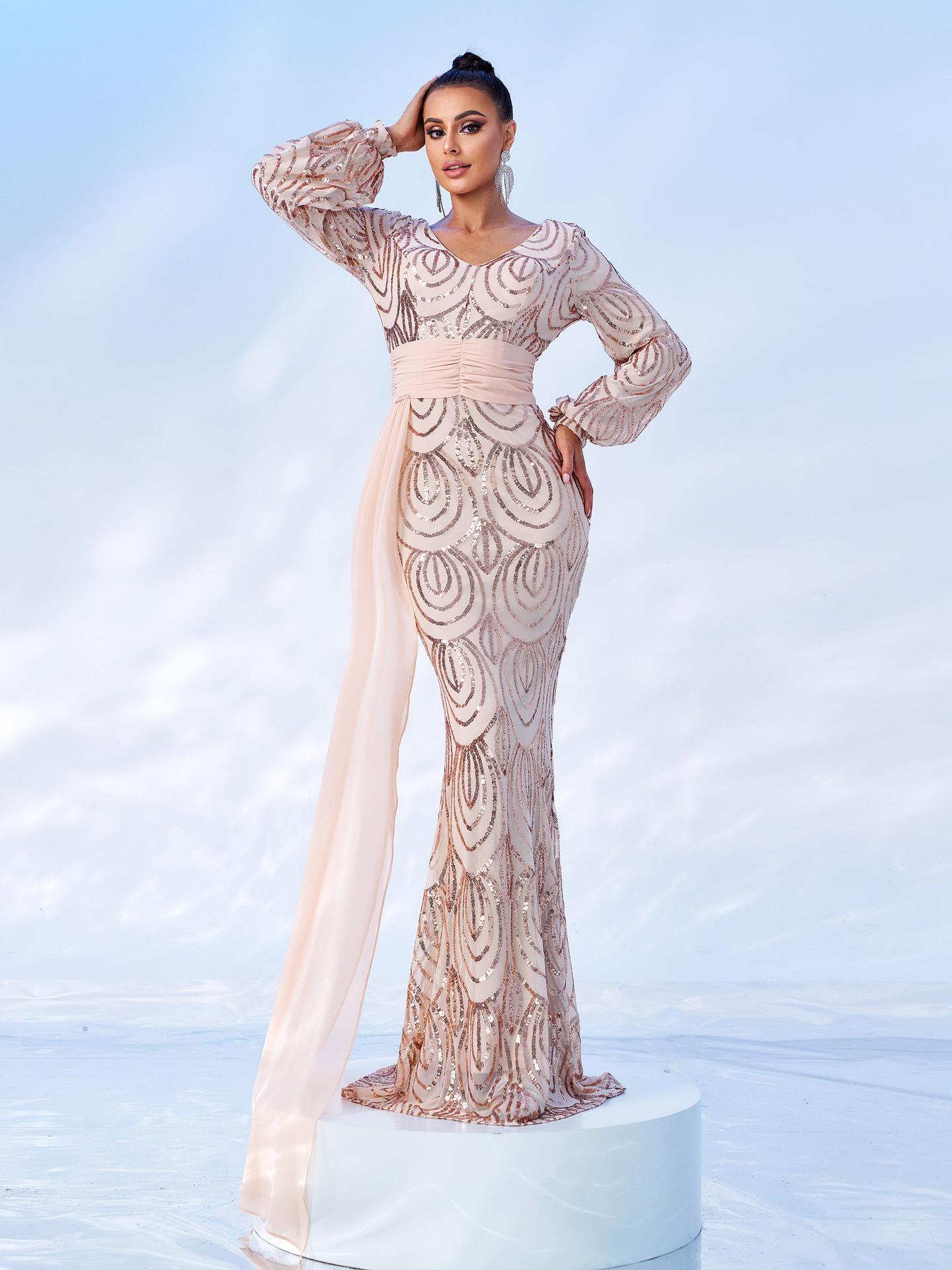 Sequined V-neck Party Dress