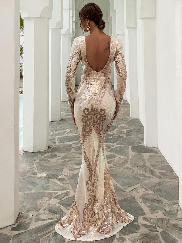 Patchwork Floor Length Sequin Dress