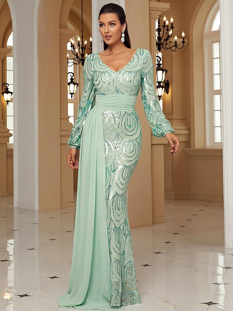 Sequined V-neck Party Dress