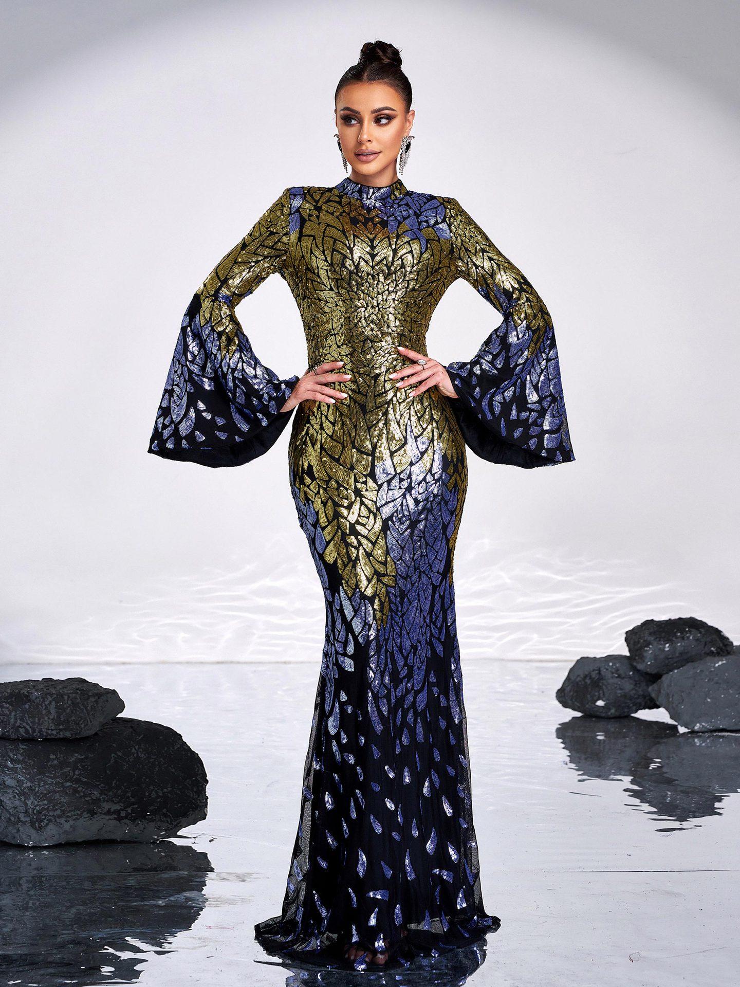Round Neck Sequin Fishtail Dress