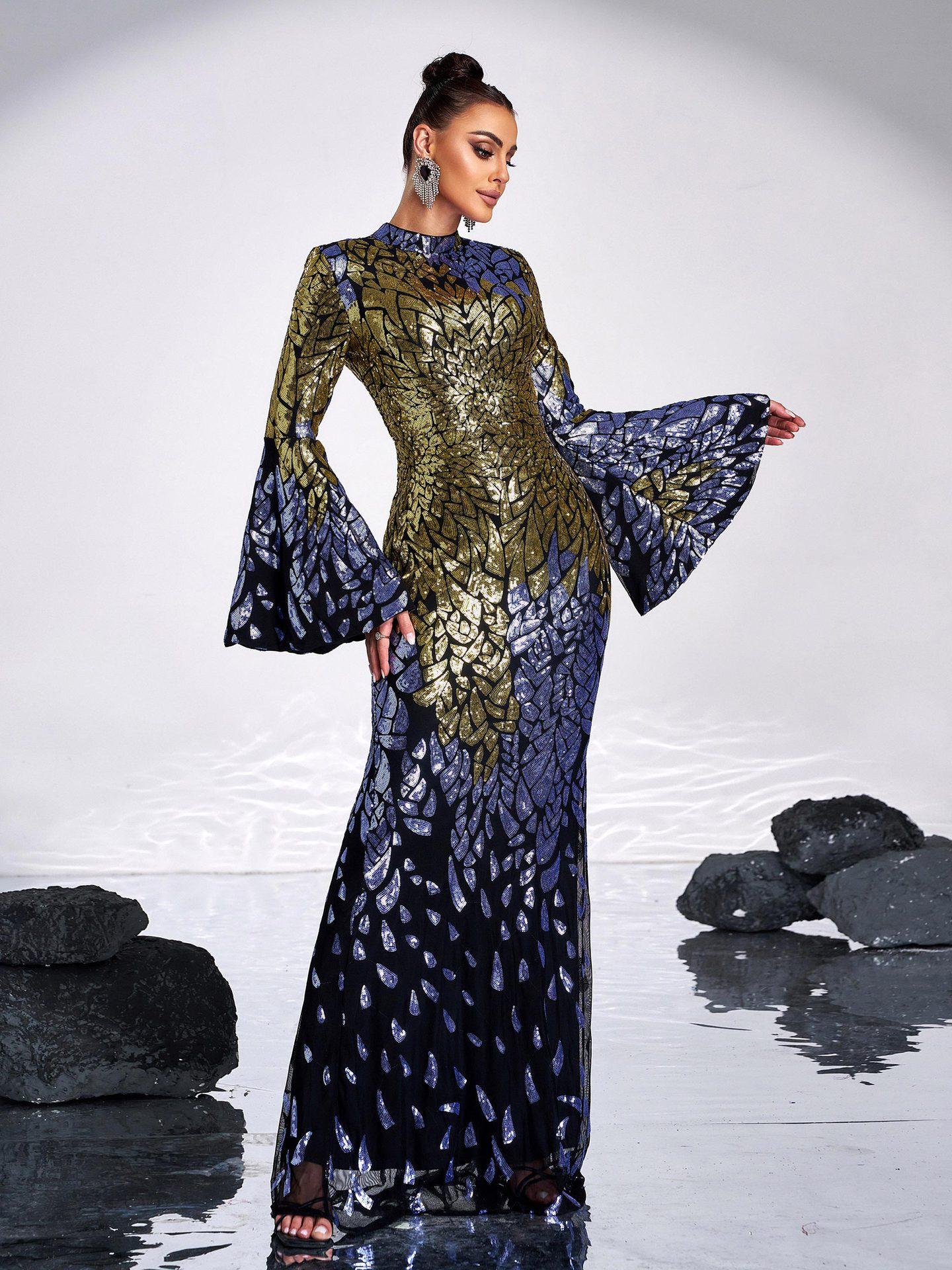 Round Neck Sequin Fishtail Dress