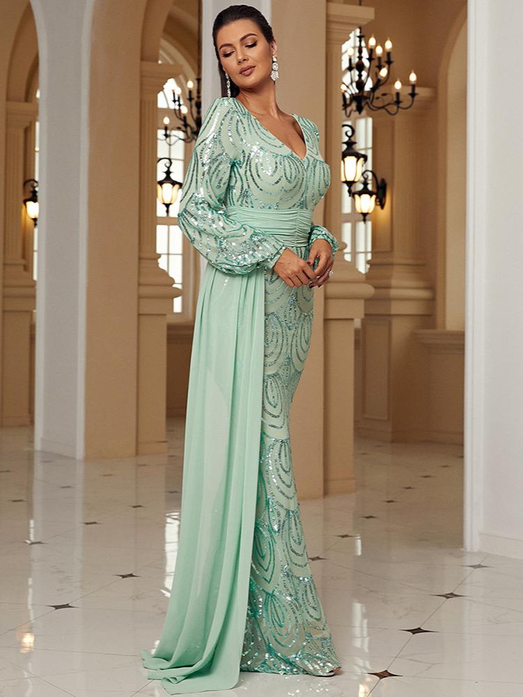 Sequined V-neck Party Dress