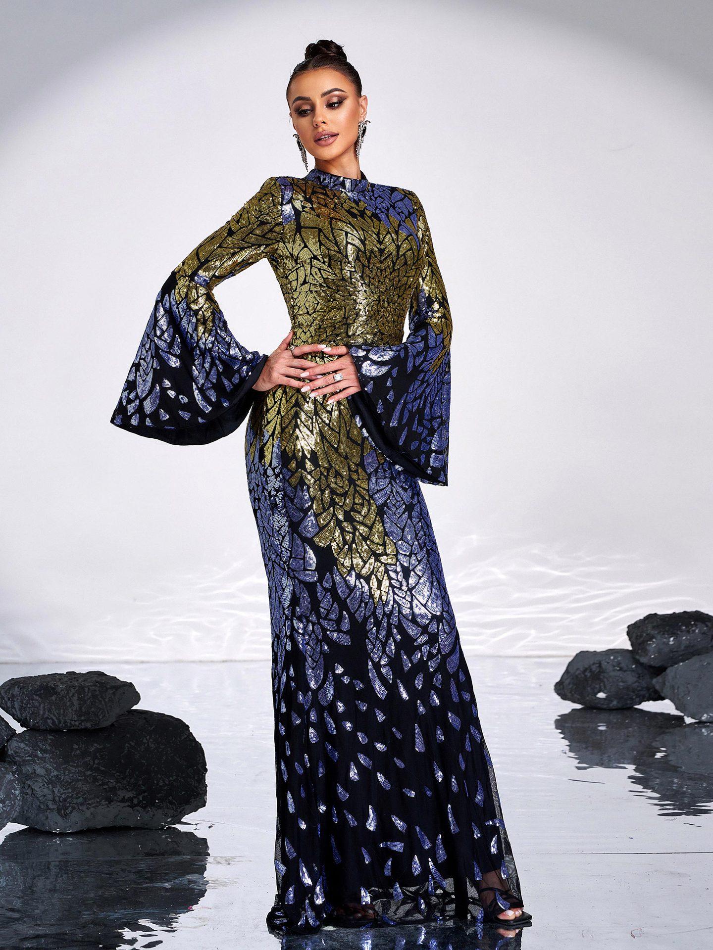Round Neck Sequin Fishtail Dress