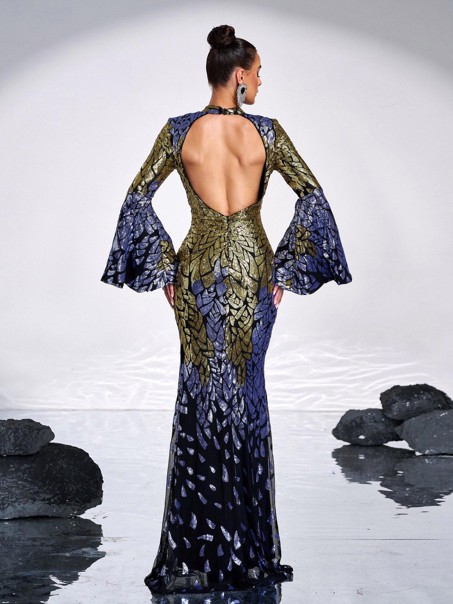 Round Neck Sequin Fishtail Dress