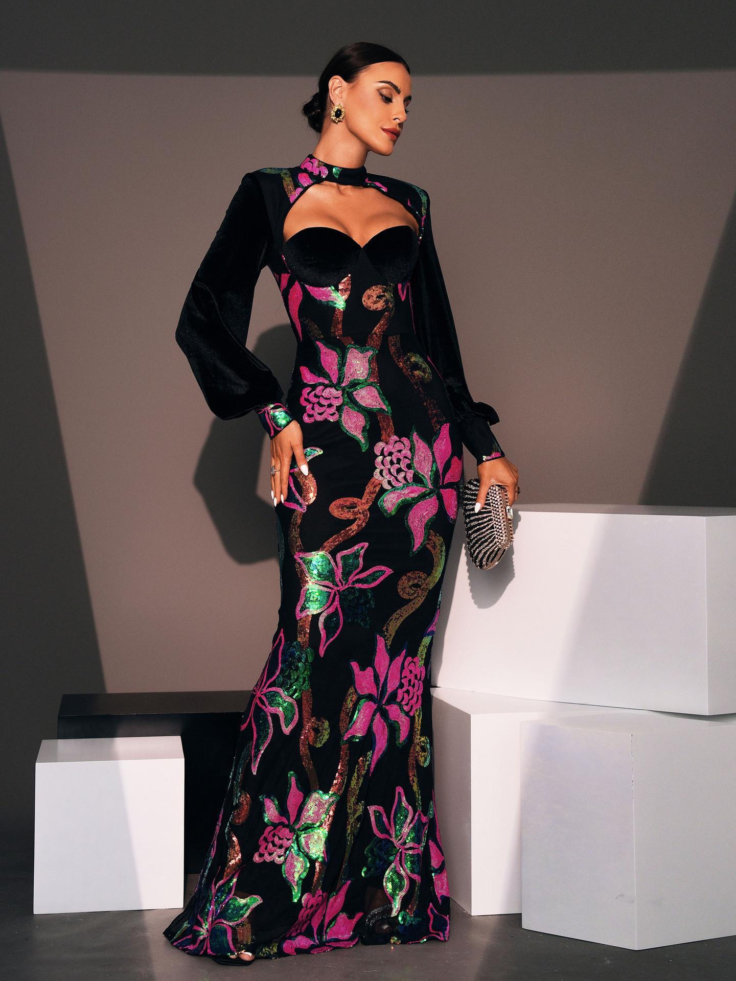 Round Neck Sexy Hollow Out Sequin Dresses