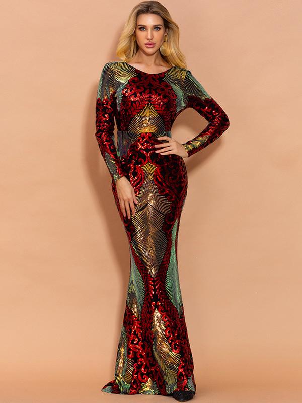 Patchwork Floor Length Sequin Dress
