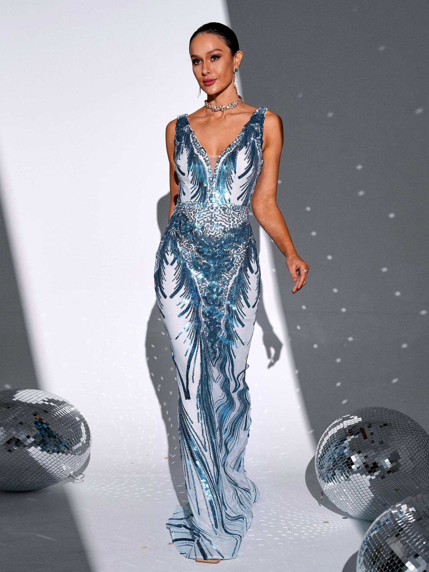 V-neck Sexy Sequins Fishtail Dress
