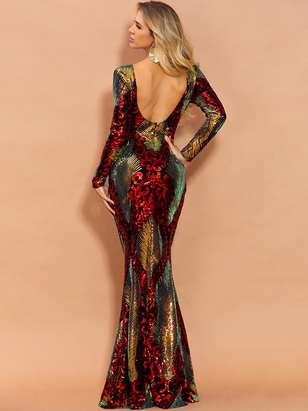 Patchwork Floor Length Sequin Dress