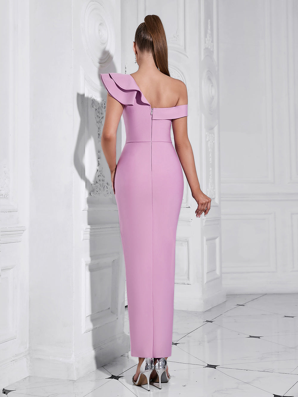 One-Shoulder Side Slit and Elegant Straps Bodycon Dress