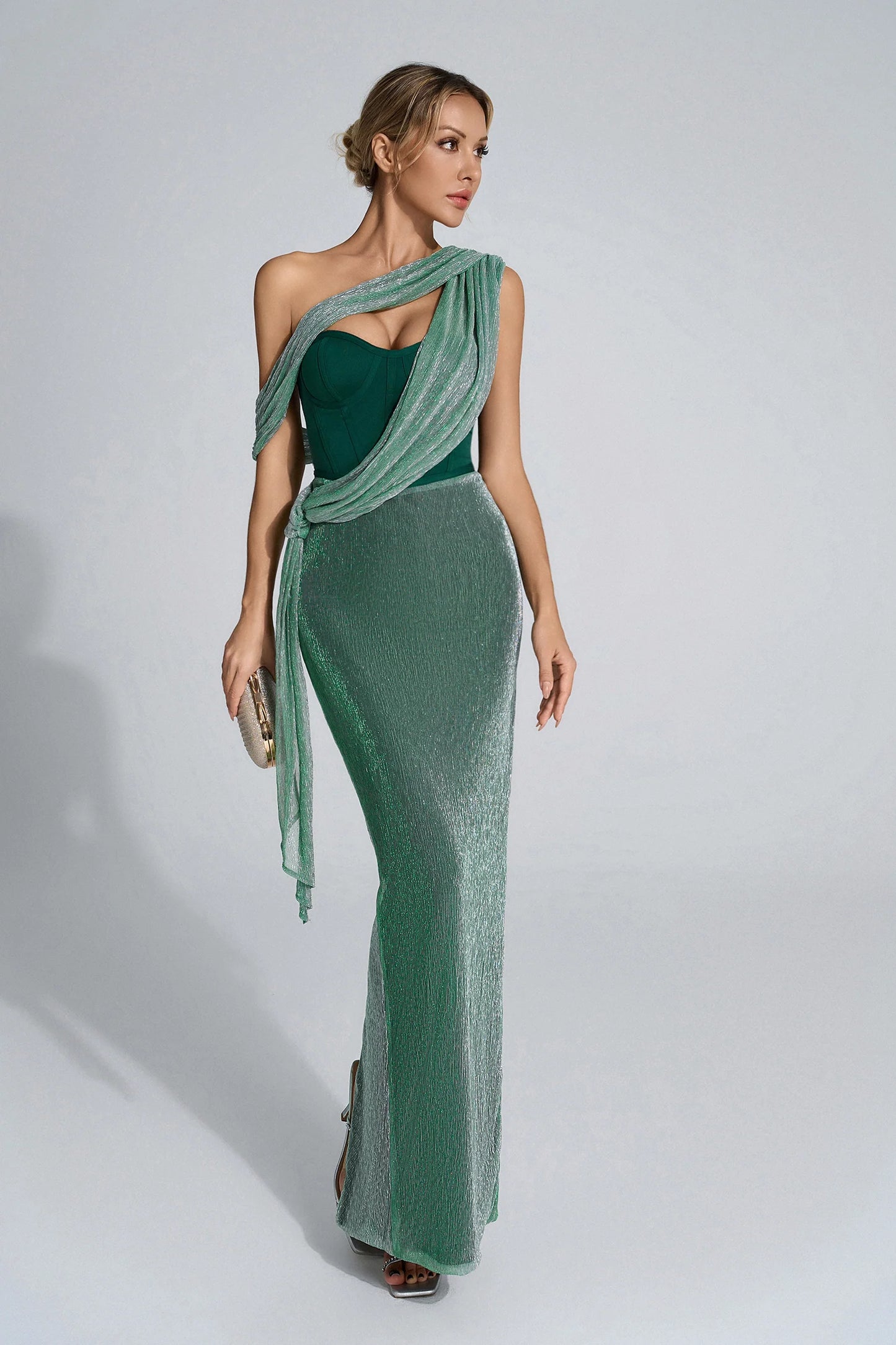 YS-Color-Blocked Sleeveless Asymmetric Waist Dress
