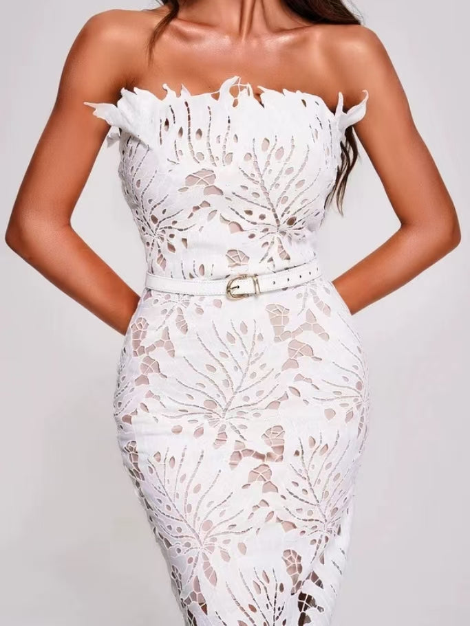 Lace Sleeveless Slim Hip Midi Dress