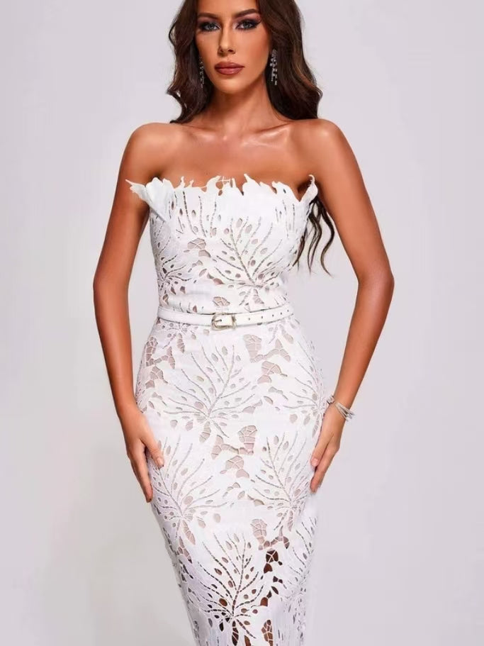 Lace Sleeveless Slim Hip Midi Dress