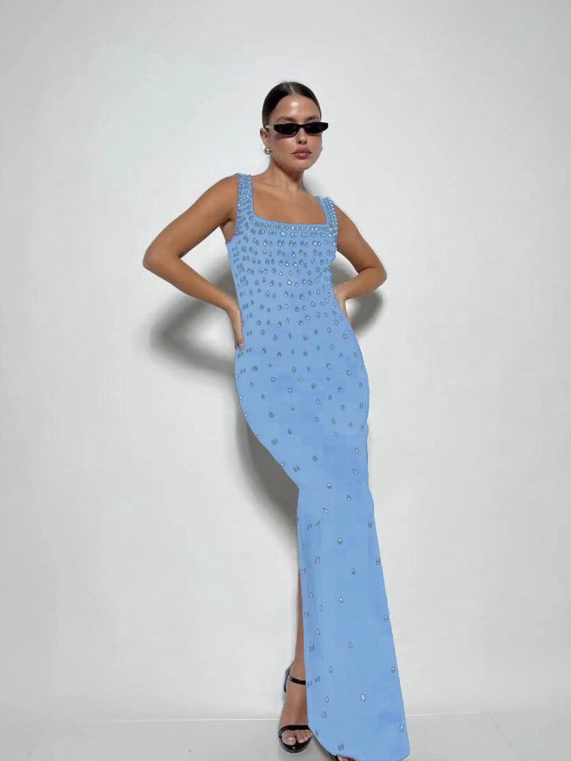 Slim Fit Rhinestone Embellished Maxi Dress
