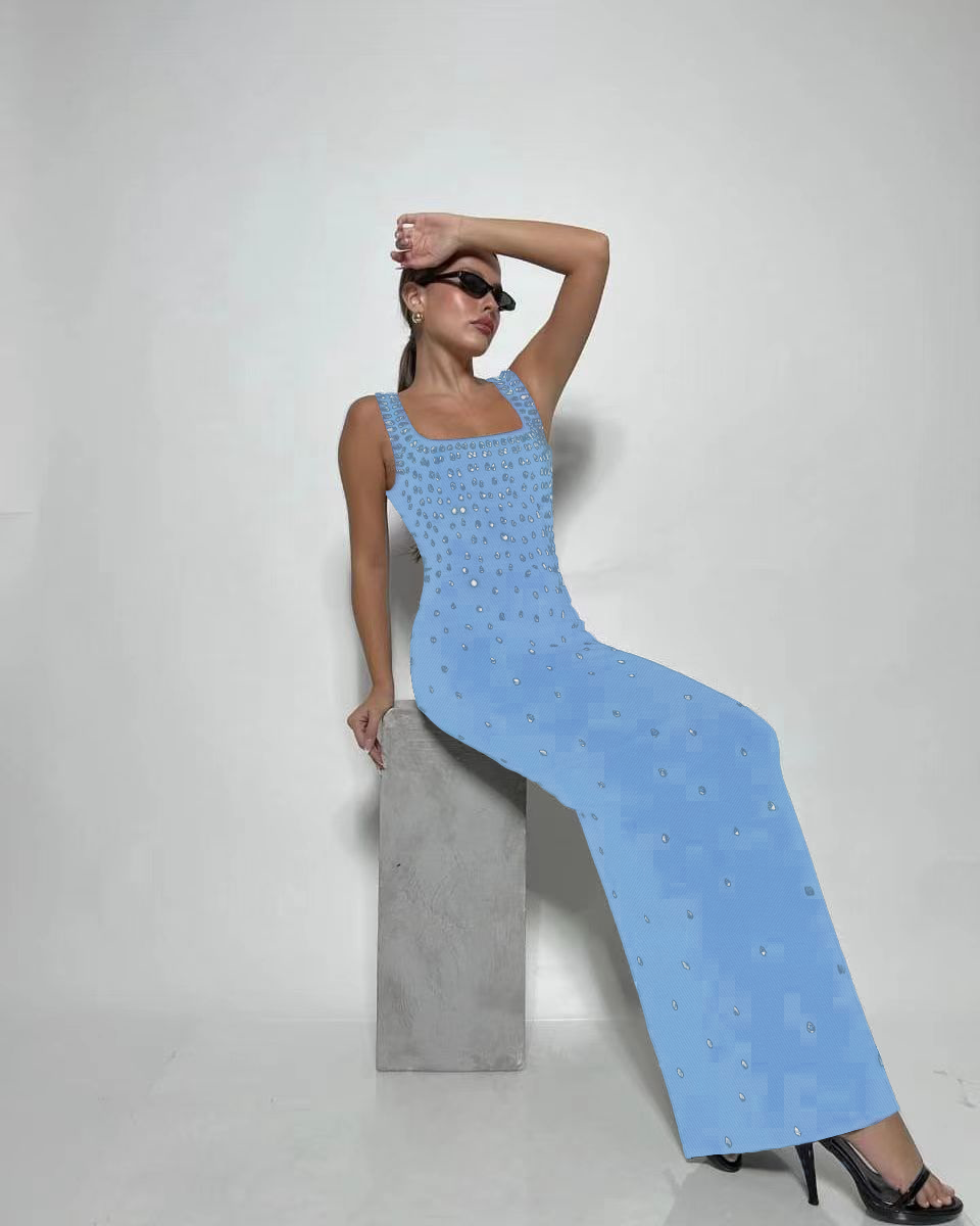 Slim Fit Rhinestone Embellished Maxi Dress
