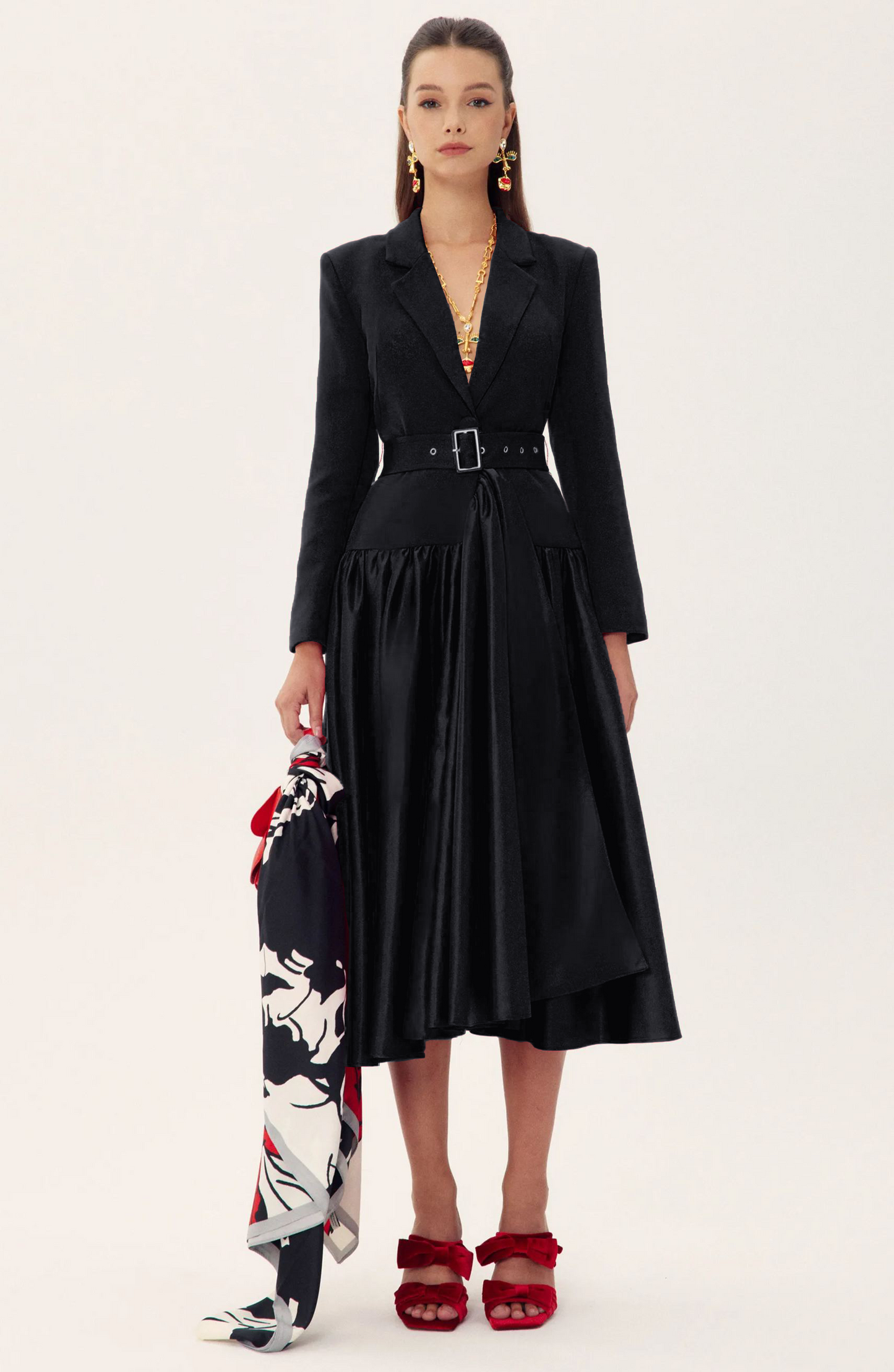 Notch Lapel Long Sleeve Midi Dress