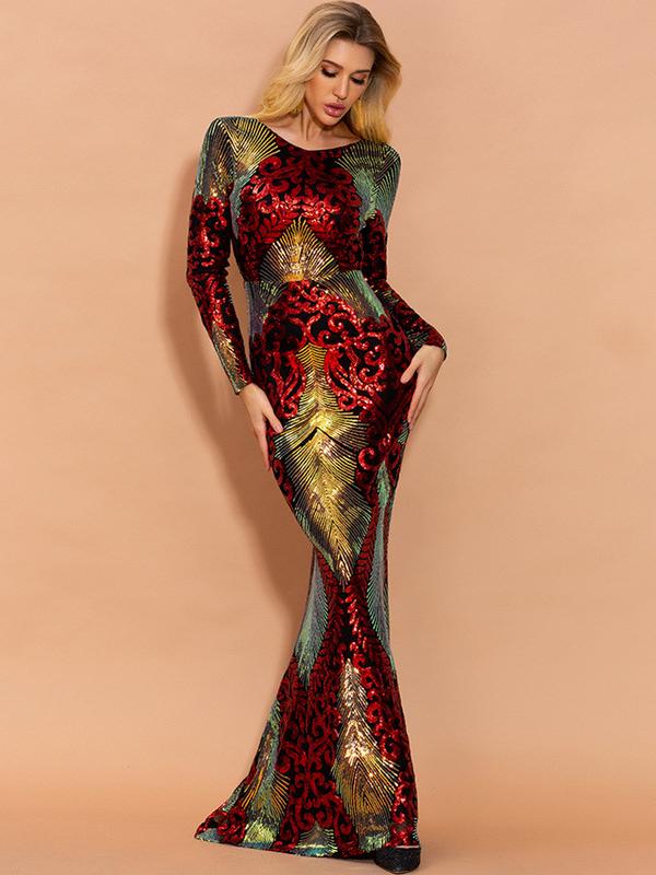 Patchwork Floor Length Sequin Dress