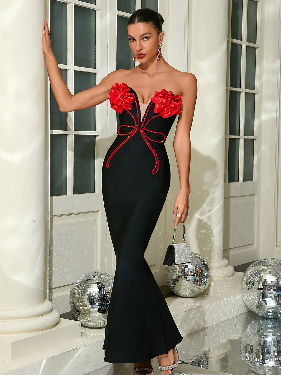 Celebrity Floral Chain Sheath Long Evening Gowns