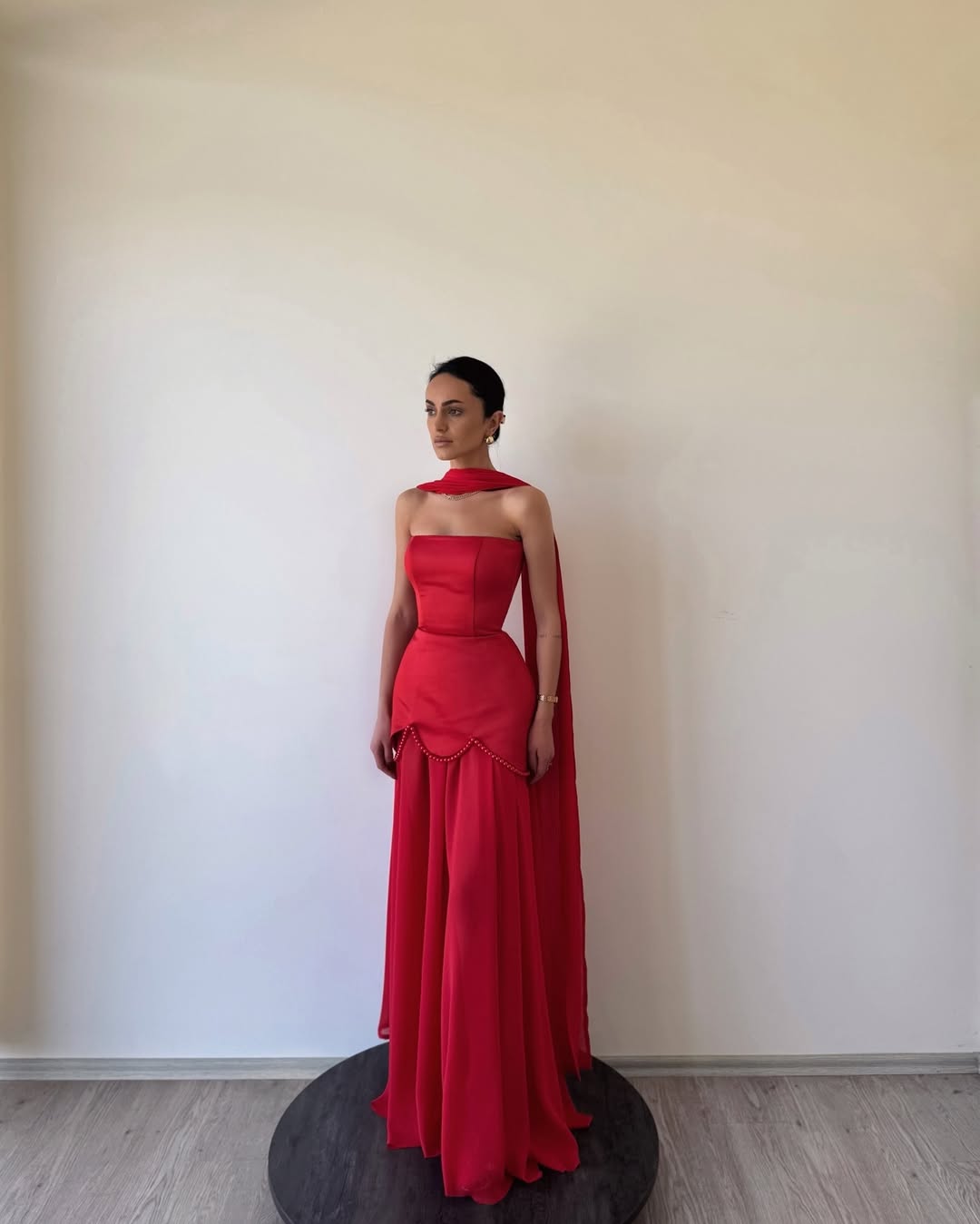 YS-Strapless Pearl Embellishments Maxi Dress