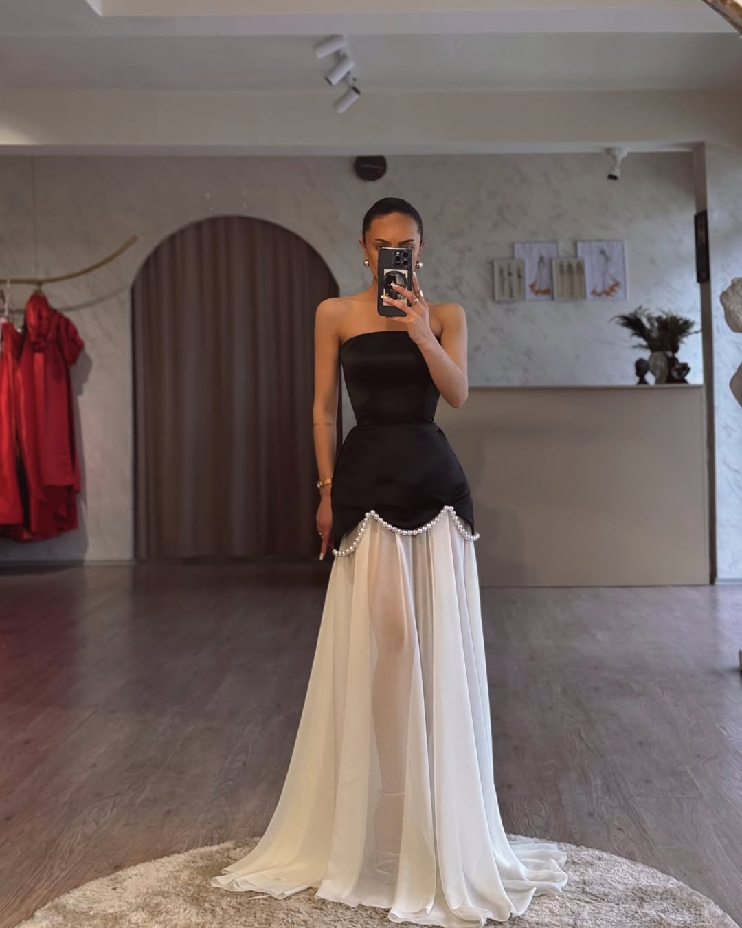 YS-Strapless Pearl Embellishments Maxi Dress