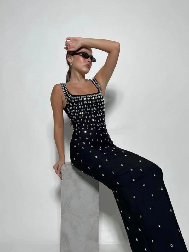 Slim Fit Rhinestone Embellished Maxi Dress
