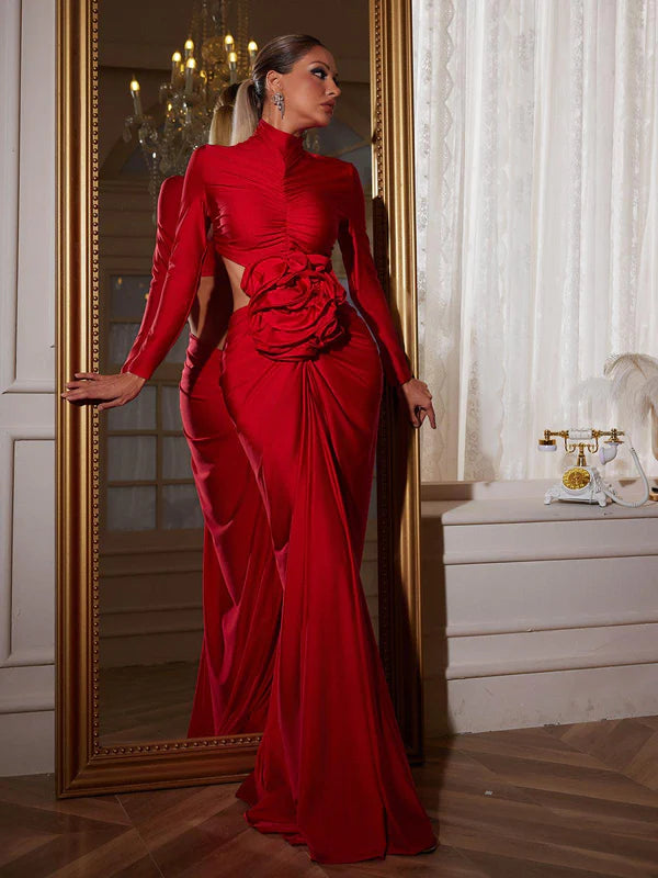 Long Sleeve Flower Cutout Maxi Dress