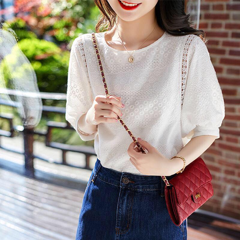 Amber Embroidery Half-Sleeve Blouses