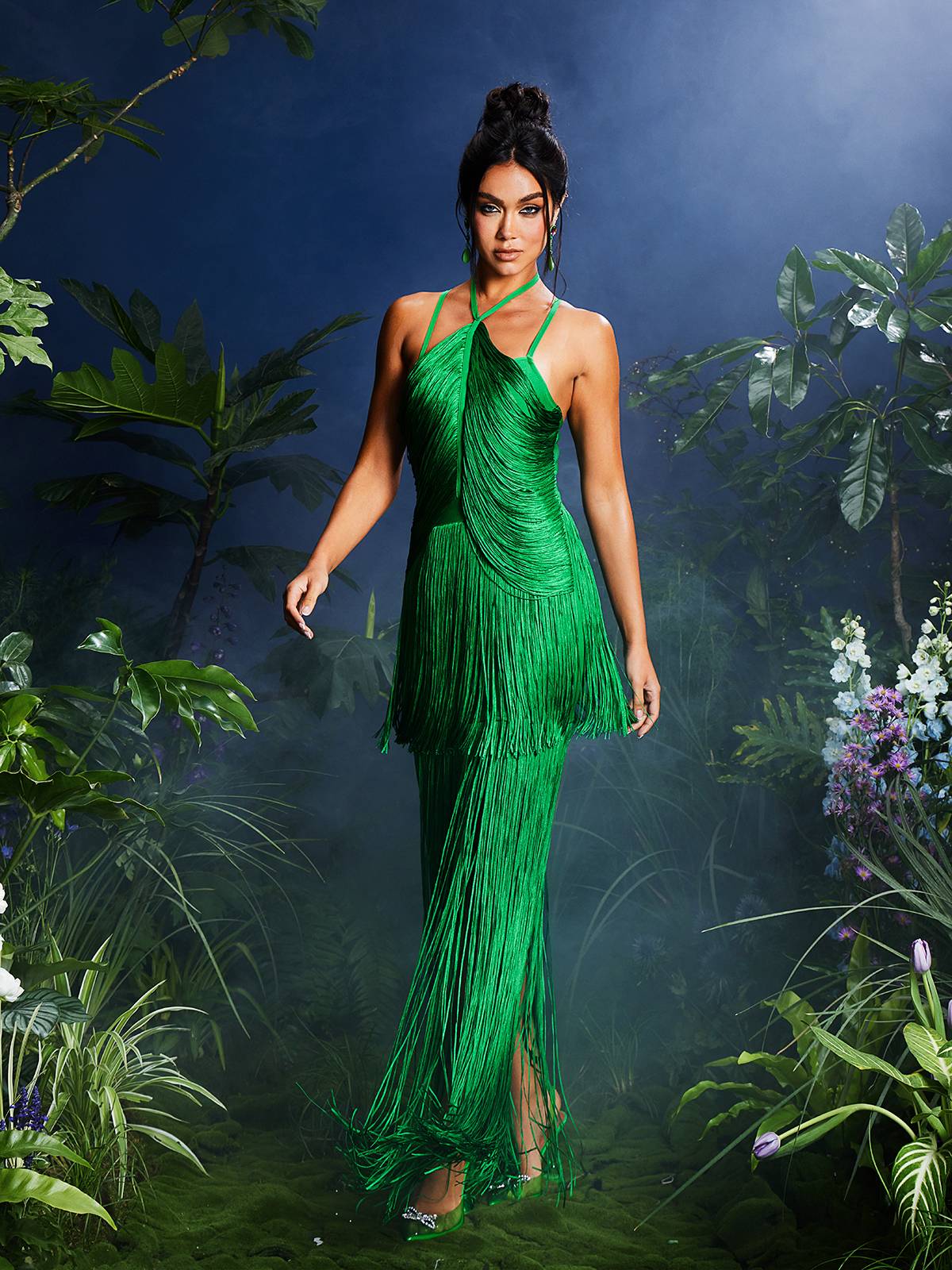 Halter Neck Envy Fringe Bandage Maxi Dress