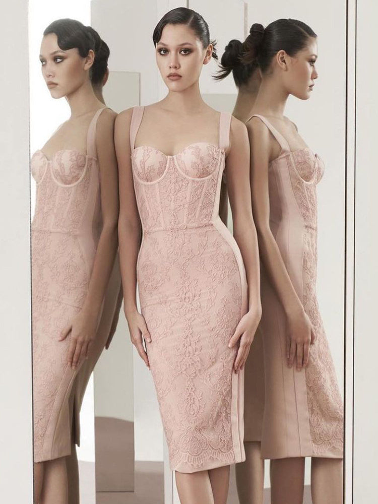 Vintage Lace Halter Sexy Midi Dress