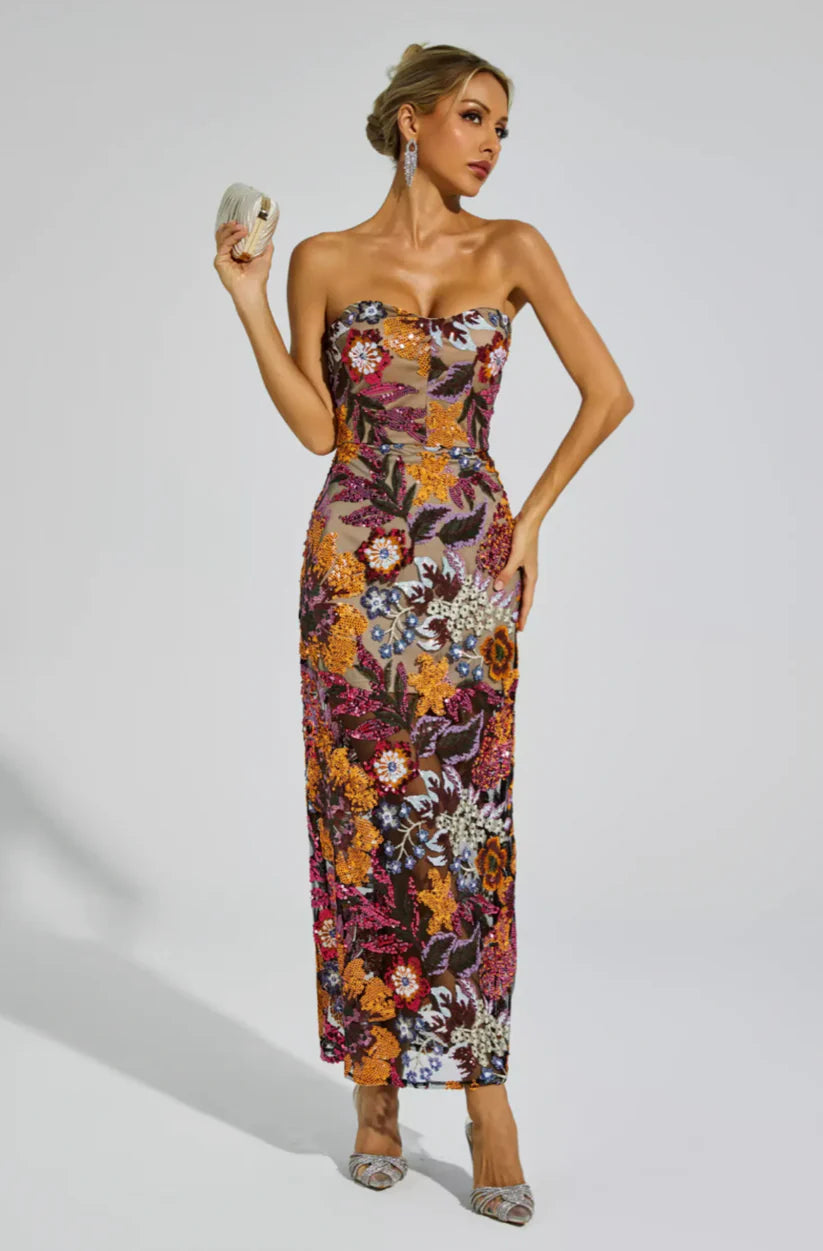 Sexy Bustier Sequin Maxi Dress