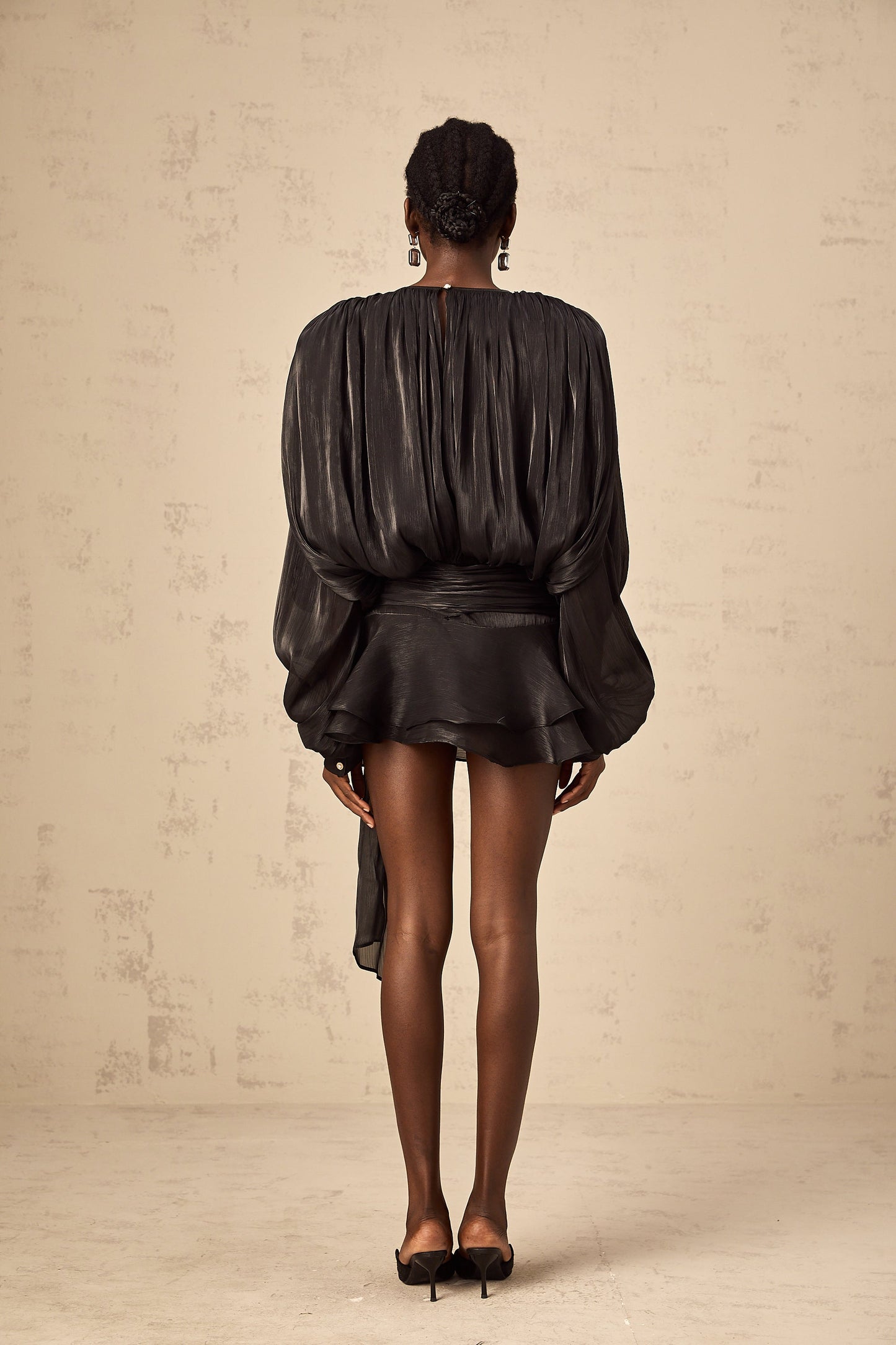 Neutral Fully Pleated Ruffled Mini Dress