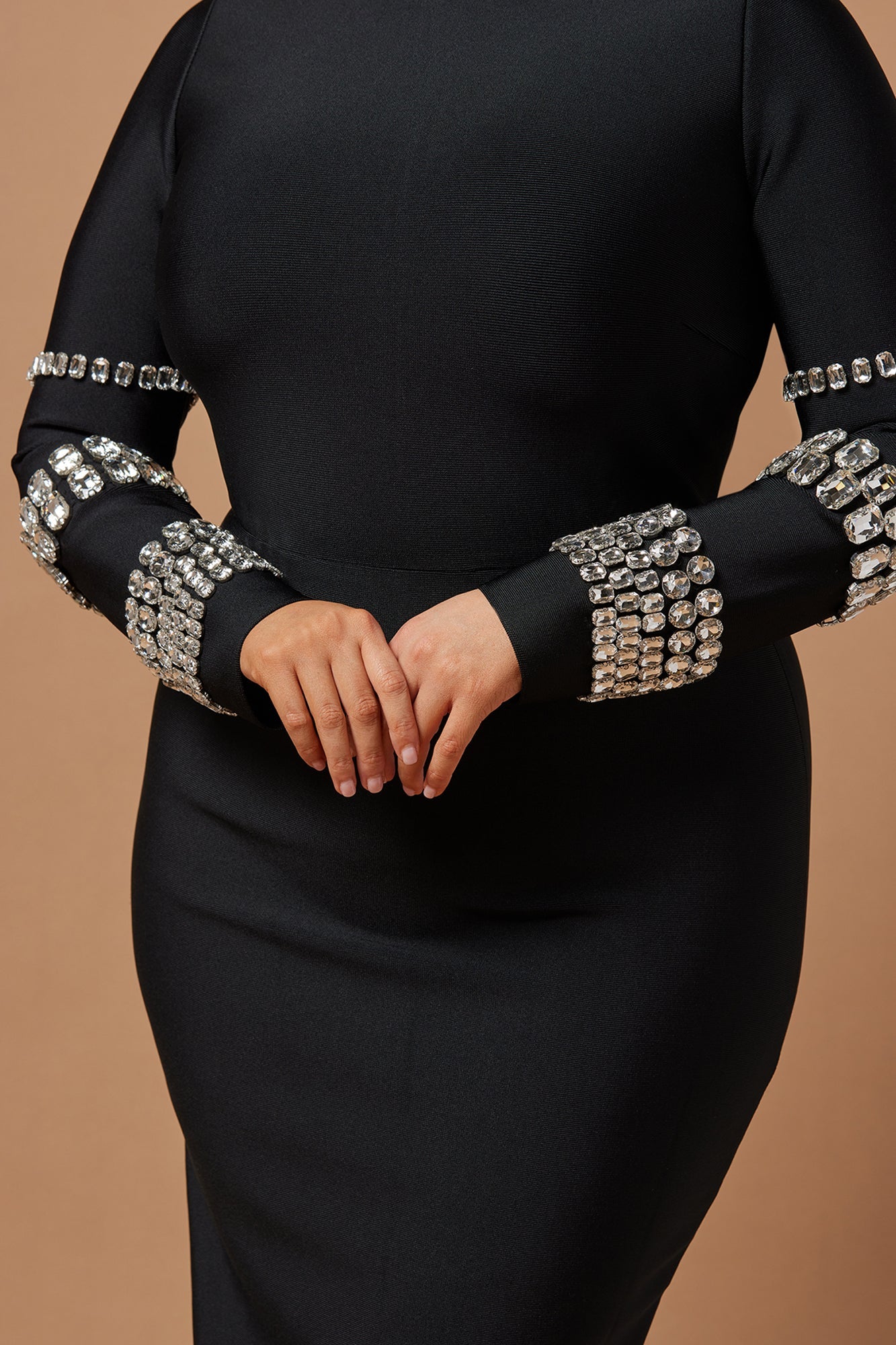 Hand-embellished Turtleneck Long-sleeved Bodycon Dress