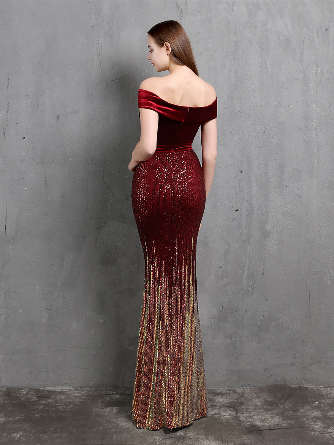 One Shoulder Fishtail Velvet Evening Maxi Dress