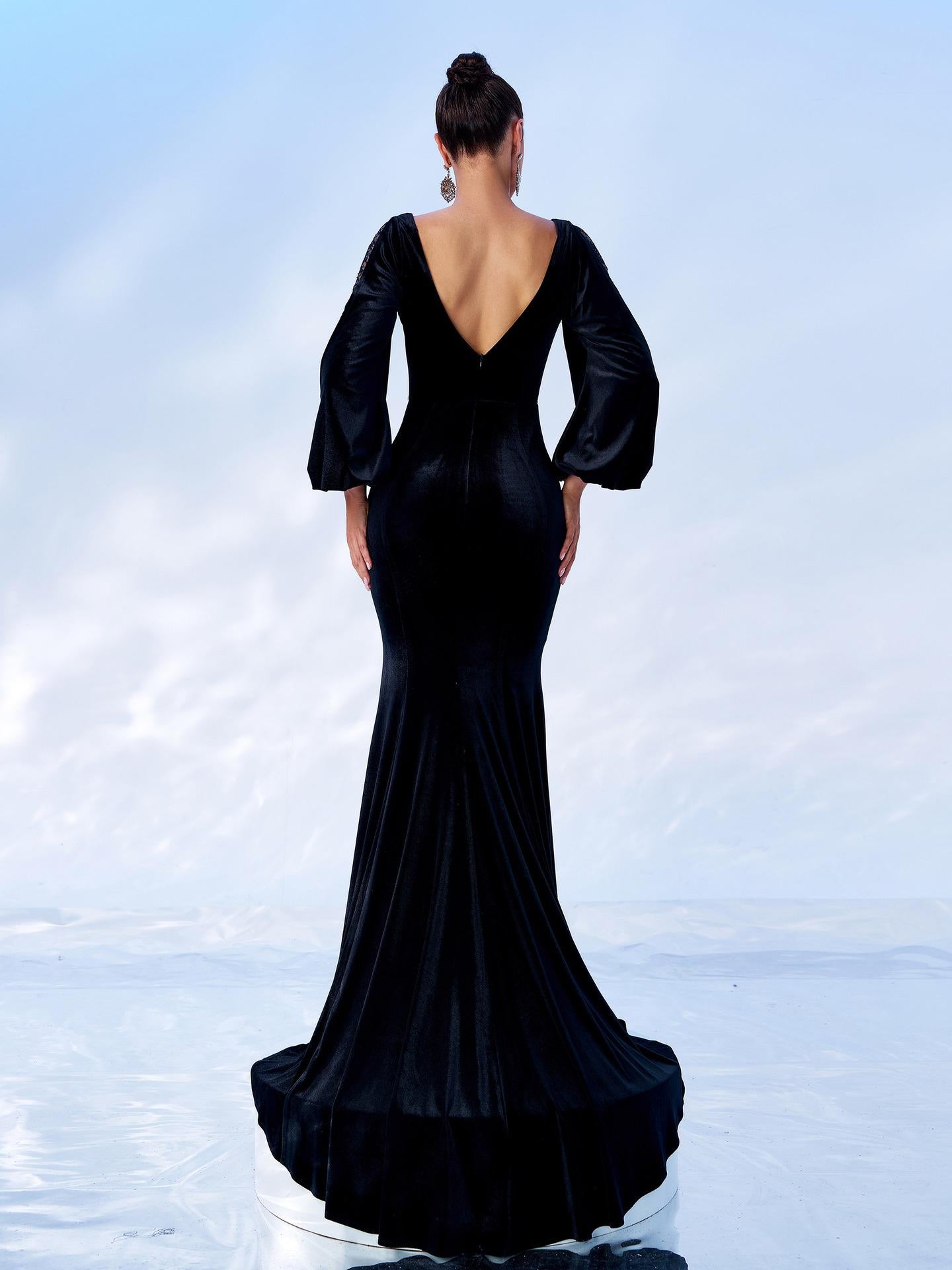 V-neck Velvet Floral Maxi Dress