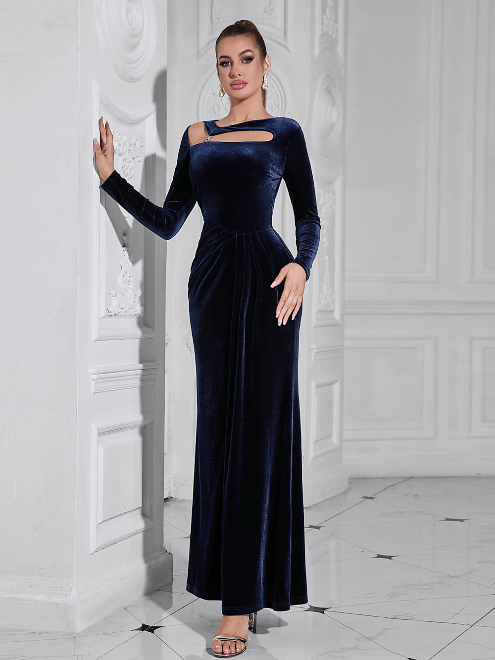 Simple Hollow Slim Long Sleeve Split Dress