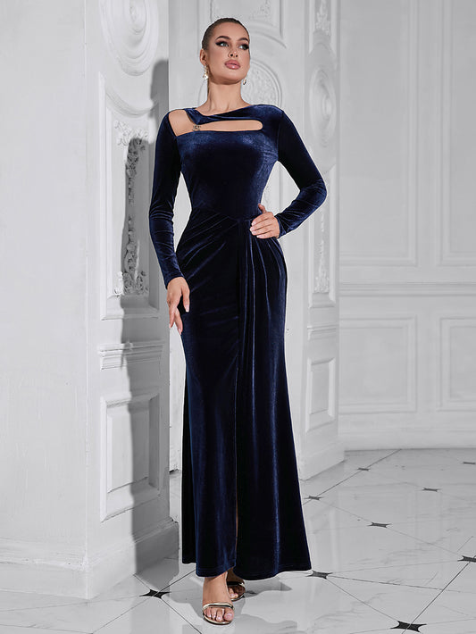 Simple Hollow Slim Long Sleeve Split Dress