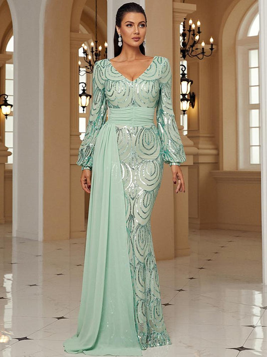 Sequined V-neck Party Dress