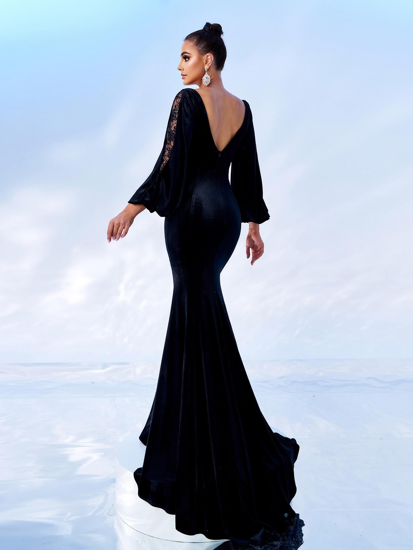 V-neck Velvet Floral Maxi Dress