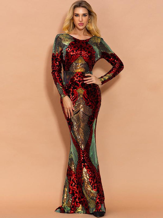Patchwork Floor Length Sequin Dress