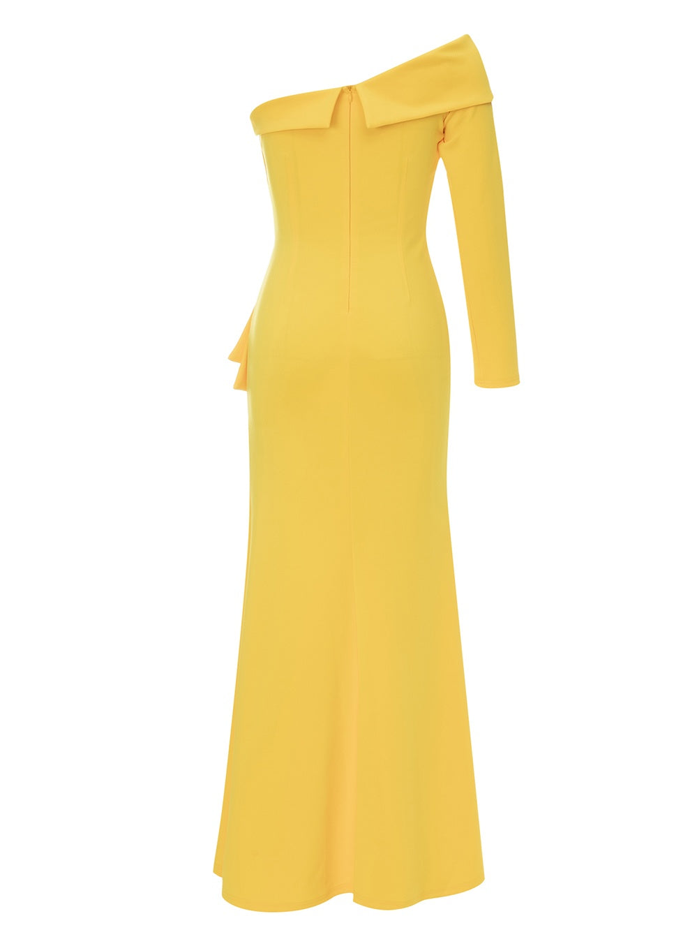 Color Block Asymmetrical One-Shoulder Long Sleeve Split Dress