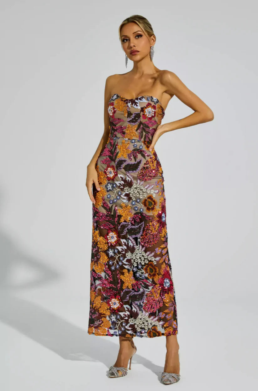 Sexy Bustier Sequin Maxi Dress