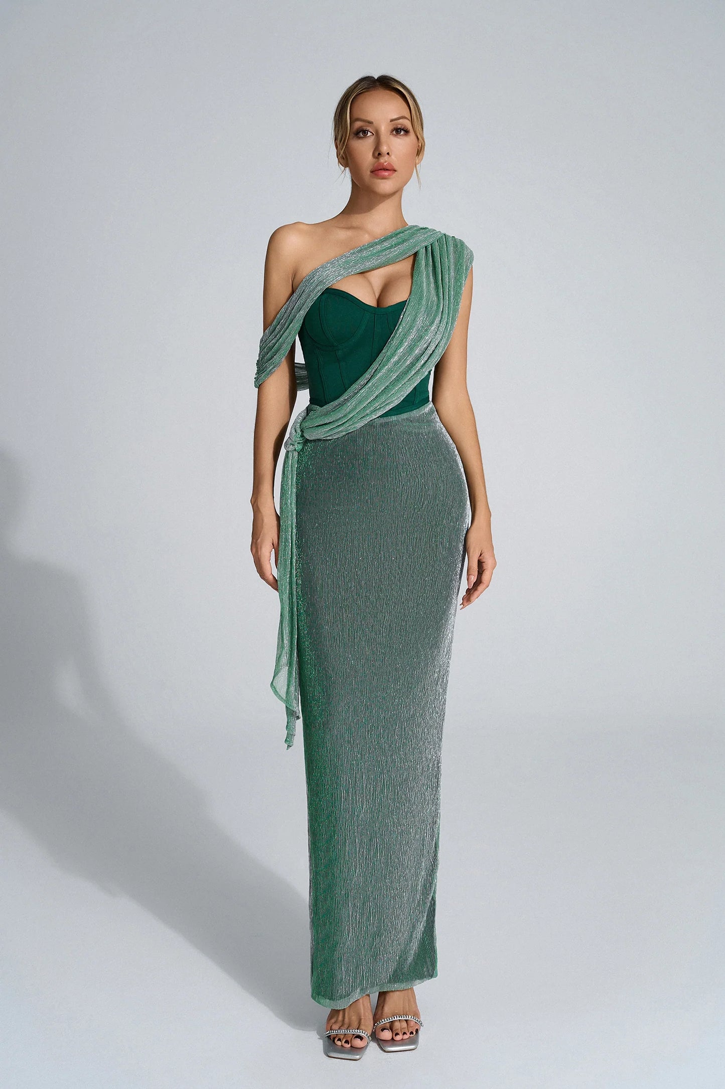 YS-Color-Blocked Sleeveless Asymmetric Waist Dress
