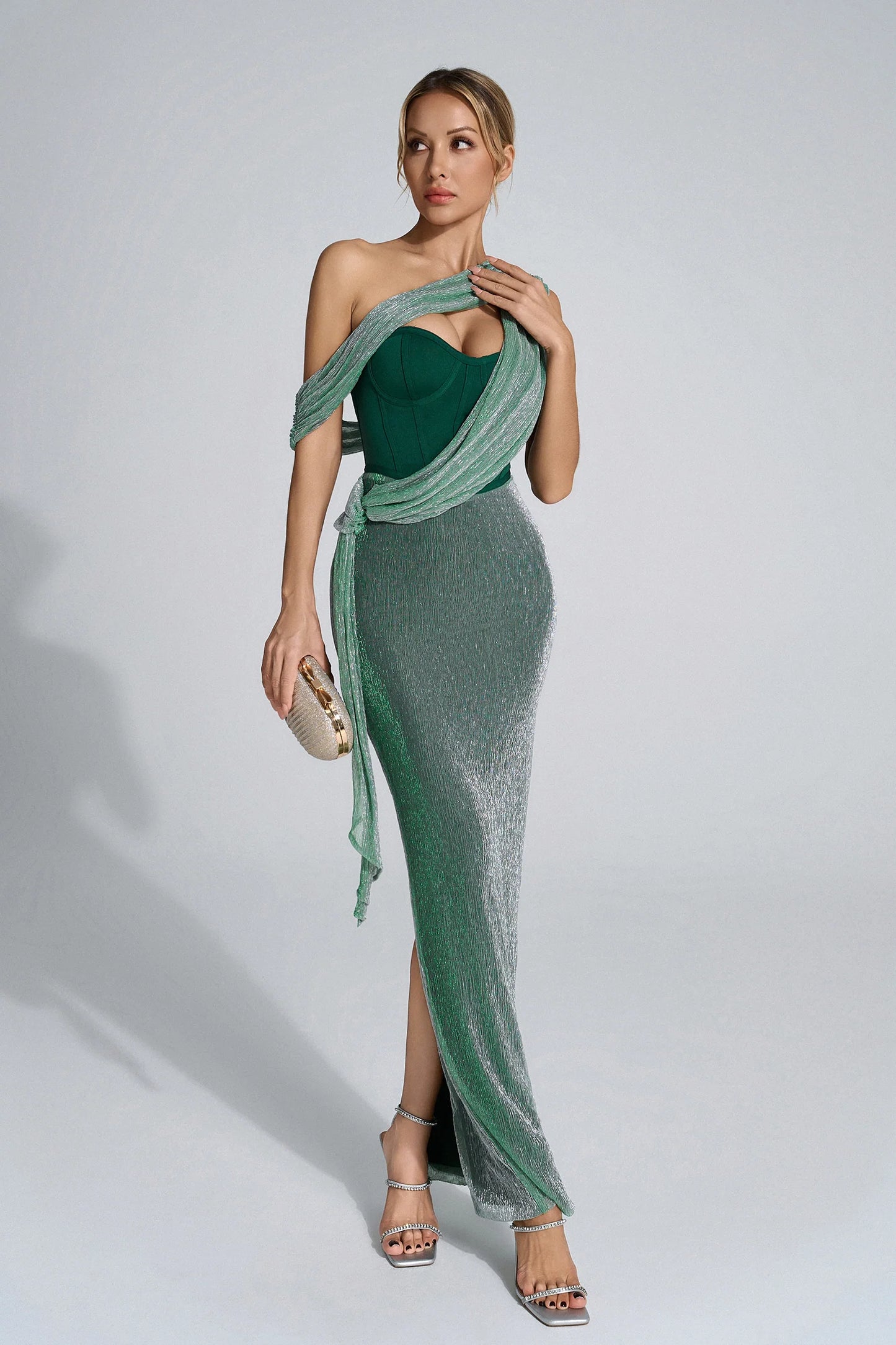 YS-Color-Blocked Sleeveless Asymmetric Waist Dress