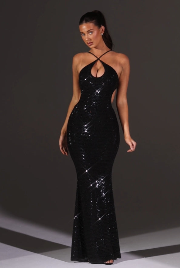 Embellished Cut-Out Halterneck Gown Evening Dress