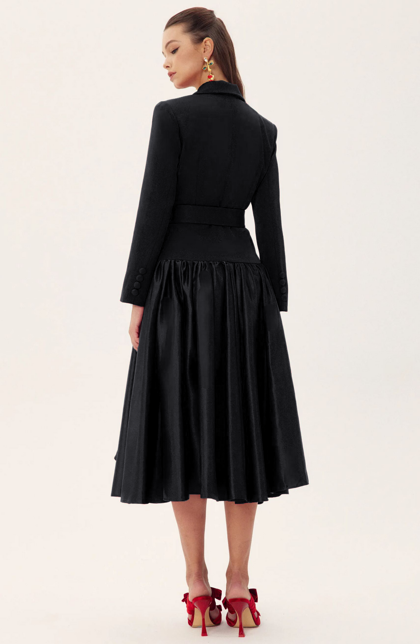Notch Lapel Long Sleeve Midi Dress