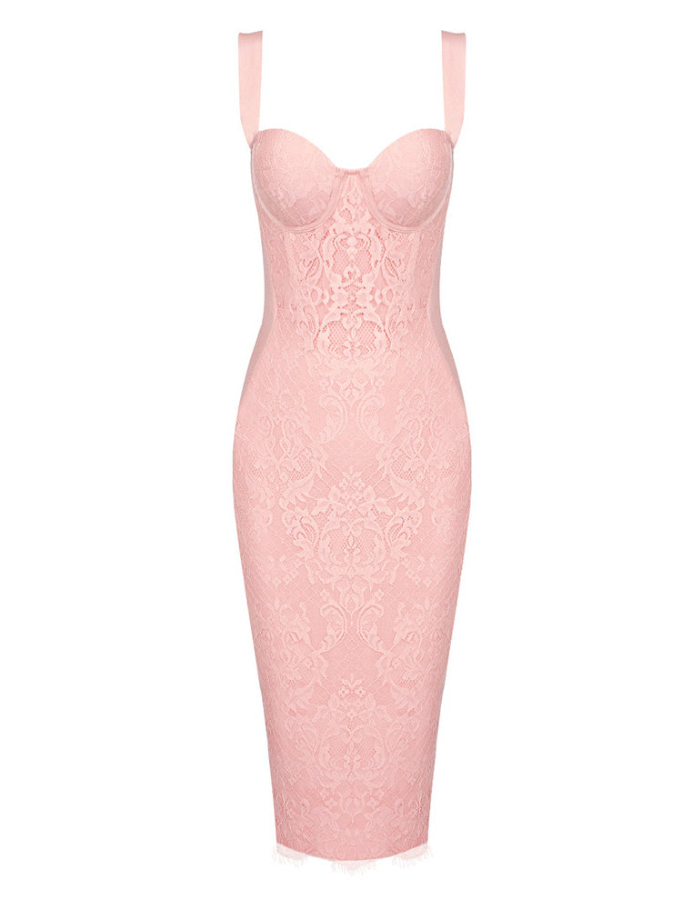 Vintage Lace Halter Sexy Midi Dress