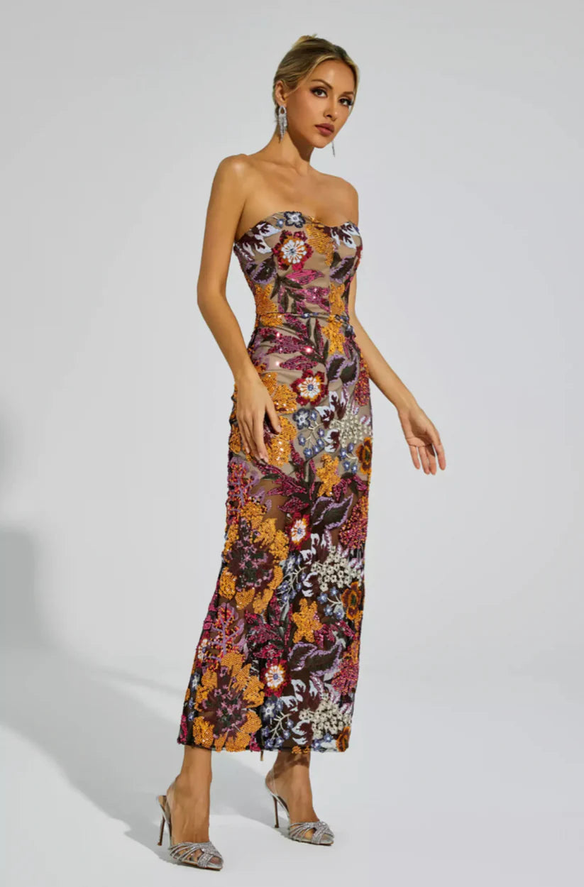 Sexy Bustier Sequin Maxi Dress