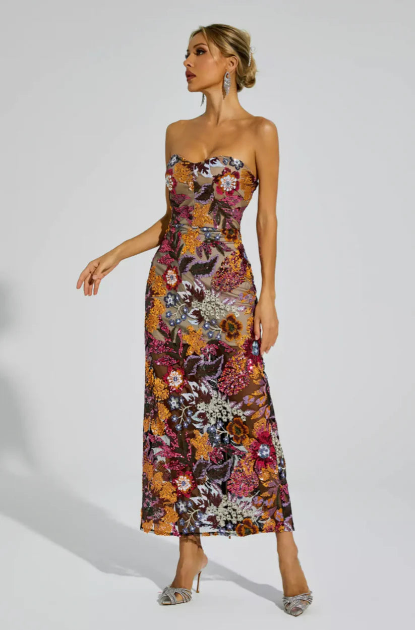 Sexy Bustier Sequin Maxi Dress